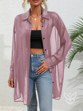 Blusa Botões Frontais Com Manga Drop Shoulder e Manga Longa Rosa Chiclete / PP Blusa Botões Frontais Com Manga Drop