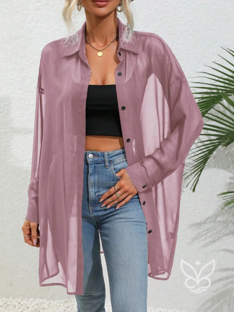 Blusa Botões Frontais Com Manga Drop Shoulder e Manga Longa Rosa Chiclete / PP Blusa Botões Frontais Com Manga Drop