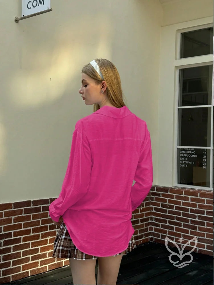 Blusa Camisa de Linho com Botões e Bordado Discreto Blusa Camisa de Linho com Botões e Bordado Discreto