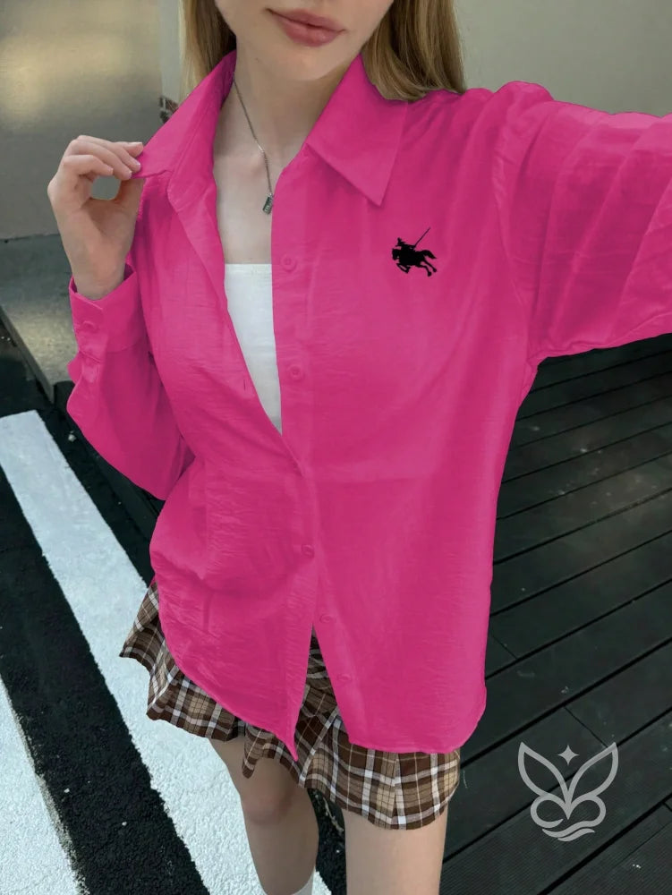 Blusa Camisa de Linho com Botões e Bordado Discreto Blusa Camisa de Linho com Botões e Bordado Discreto