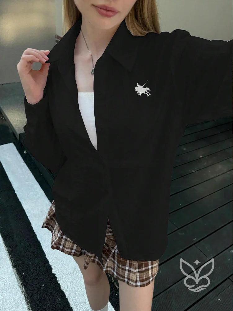 Blusa Camisa de Linho com Botões e Bordado Discreto Blusa Camisa de Linho com Botões e Bordado Discreto