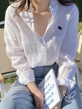 Blusa Camisa de Linho com Botões e Bordado Discreto Branco / PP Blusa Camisa de Linho com Botões e Bordado Discreto