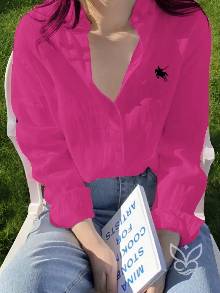 Blusa Camisa de Linho com Botões e Bordado Discreto Rosa Pink / PP Blusa Camisa de Linho com Botões e Bordado Discreto