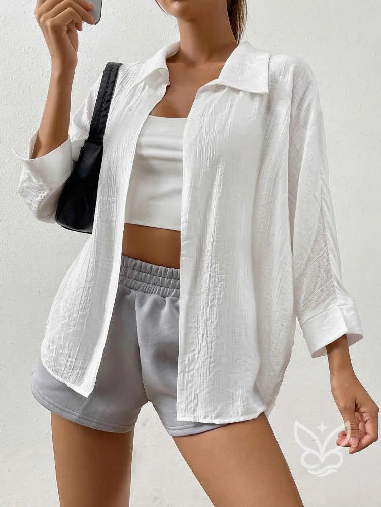 Blusa Camisa Oversized com Manga Longa Dobrada Branco / PP Blusa Camisa Oversized com Manga Longa Dobrada
