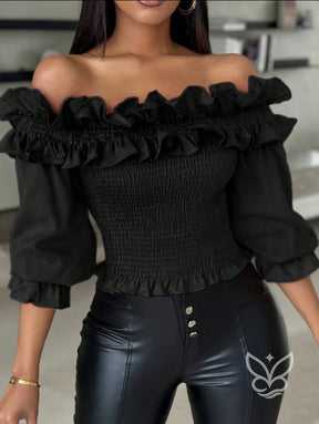 Blusa Ciganinha com Babados e Corpo Lastex Blusa Ciganinha com Babados e Corpo Lastex