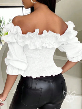 Blusa Ciganinha com Babados e Corpo Lastex Blusa Ciganinha com Babados e Corpo Lastex