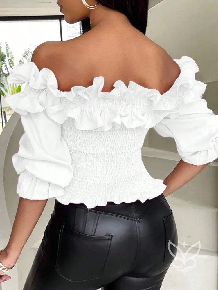 Blusa Ciganinha com Babados e Corpo Lastex Blusa Ciganinha com Babados e Corpo Lastex