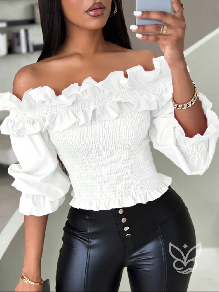 Blusa Ciganinha com Babados e Corpo Lastex Branco / P Blusa Ciganinha com Babados e Corpo Lastex