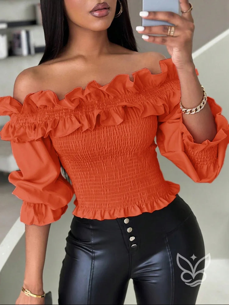 Blusa Ciganinha com Babados e Corpo Lastex Laranja / P Blusa Ciganinha com Babados e Corpo Lastex