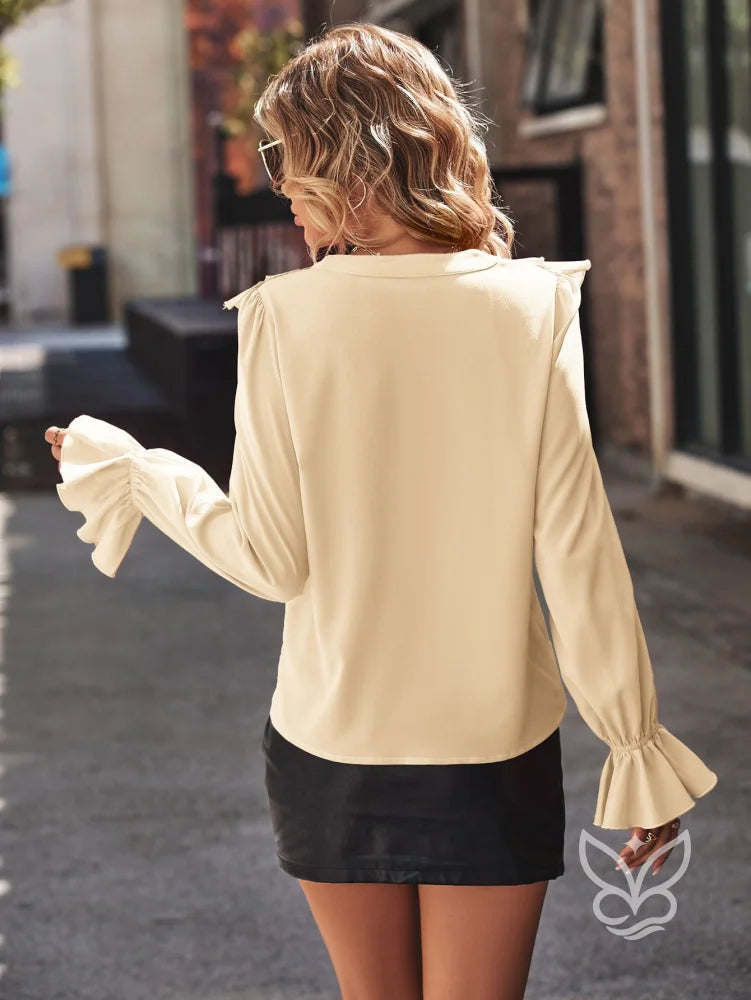 Blusa Com Babados Nas Mangas E Detalhes Franzidos Blusa Com Babados Nas Mangas E Detalhes Franzidos