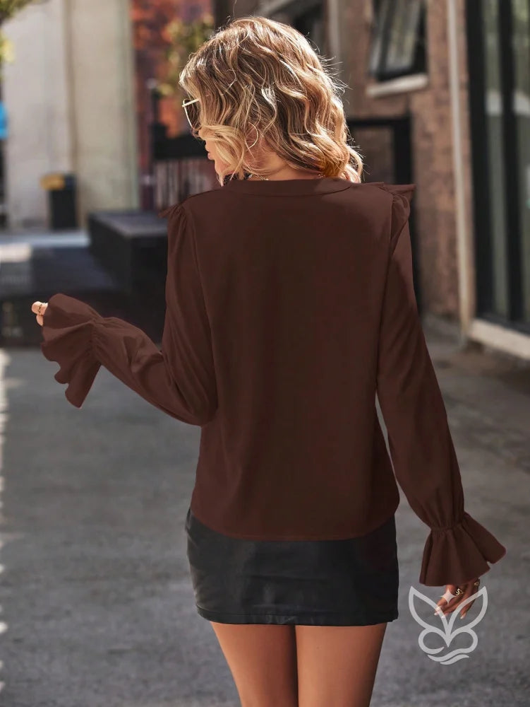 Blusa Com Babados Nas Mangas E Detalhes Franzidos Blusa Com Babados Nas Mangas E Detalhes Franzidos