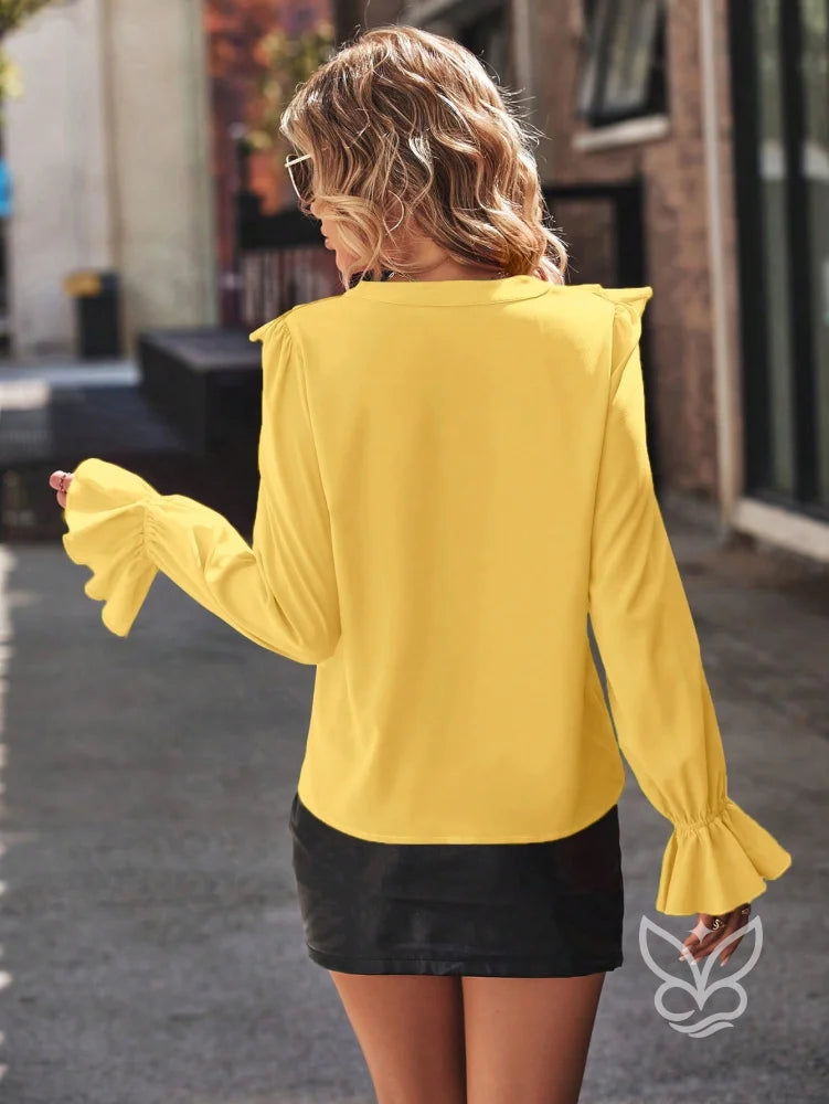 Blusa Com Babados Nas Mangas E Detalhes Franzidos Blusa Com Babados Nas Mangas E Detalhes Franzidos
