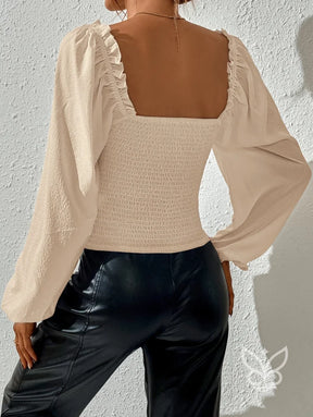 Blusa Com Decote Quadrado E Manga Bufante Estilo Bishop Blusa Com Decote Quadrado E Manga Bufante Estilo Bishop