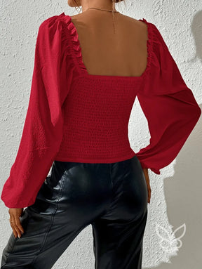 Blusa Com Decote Quadrado E Manga Bufante Estilo Bishop Blusa Com Decote Quadrado E Manga Bufante Estilo Bishop