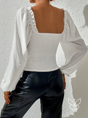 Blusa Com Decote Quadrado E Manga Bufante Estilo Bishop Blusa Com Decote Quadrado E Manga Bufante Estilo Bishop