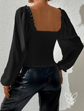 Blusa Com Decote Quadrado E Manga Bufante Estilo Bishop Blusa Com Decote Quadrado E Manga Bufante Estilo Bishop