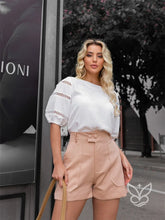 Blusa com Detalhe em Renda nas Mangas Bufantes Branco / PP Blusa com Detalhe em Renda nas Mangas Bufantes