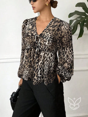 Blusa Com Laços Frontais E Manga Bufante Romântica Blusa Com Laços Frontais E Manga Bufante Romântica