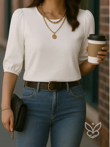 Blusa com Manga Princesa e Caimento Estruturado Branco / P Blusa com Manga Princesa e Caimento Estruturado