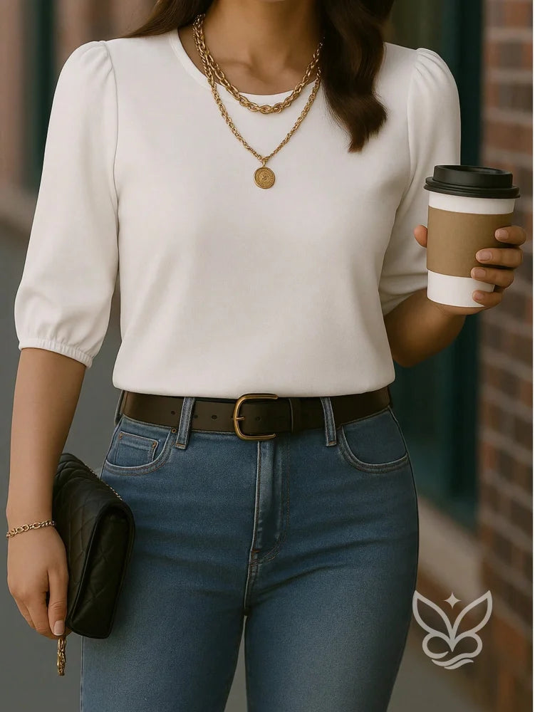 Blusa com Manga Princesa e Caimento Estruturado Branco / P Blusa com Manga Princesa e Caimento Estruturado
