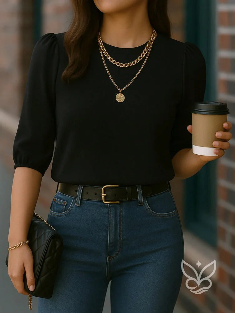 Blusa com Manga Princesa e Caimento Estruturado Preto / P Blusa com Manga Princesa e Caimento Estruturado
