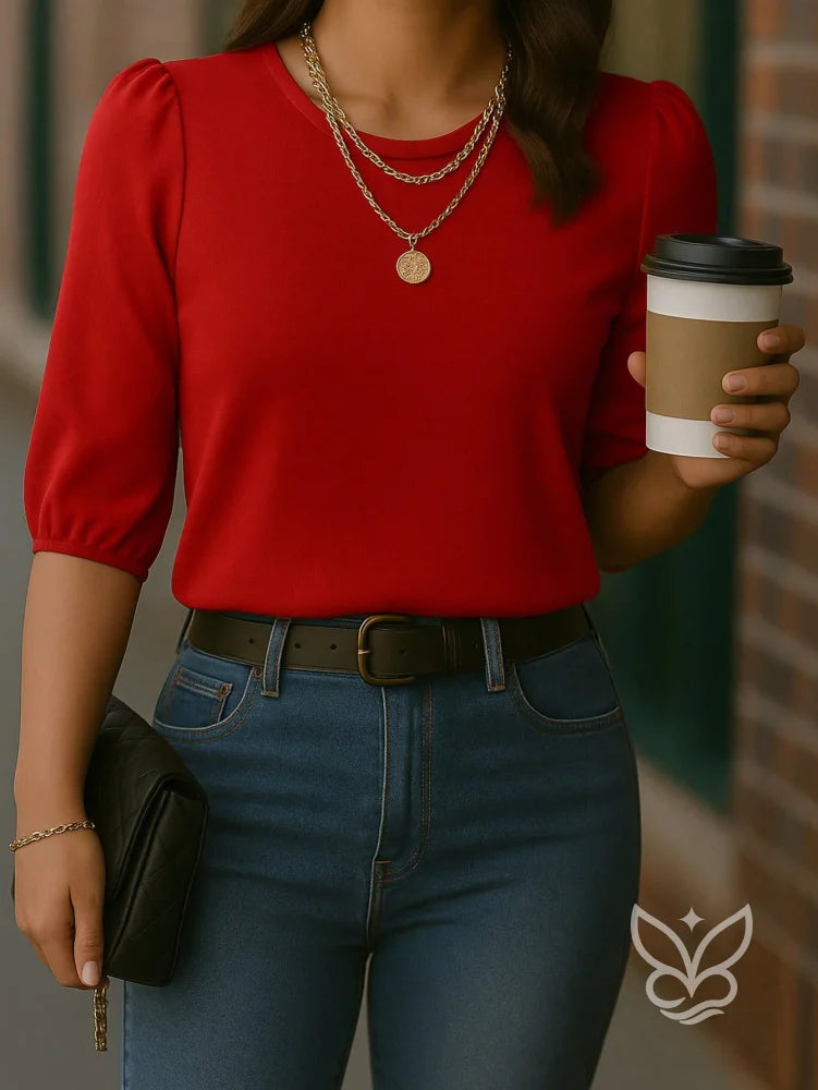Blusa com Manga Princesa e Caimento Estruturado Vermelho / P Blusa com Manga Princesa e Caimento Estruturado