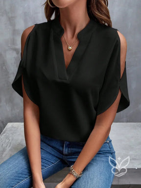 Blusa com Ombros Vazados e Decote em V Sofisticado Preto / P Blusa com Ombros Vazados e Decote em V Sofisticado