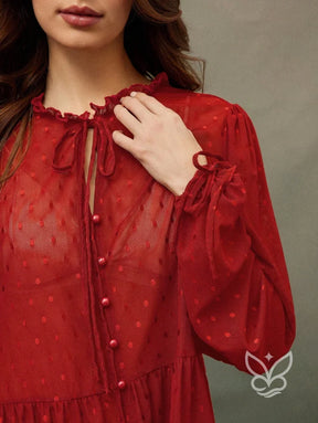 Blusa Cropped Em Tule Com Manga Longa Bufante E Amarração Blusa Cropped Em Tule Com Manga Longa Bufante E Amarração
