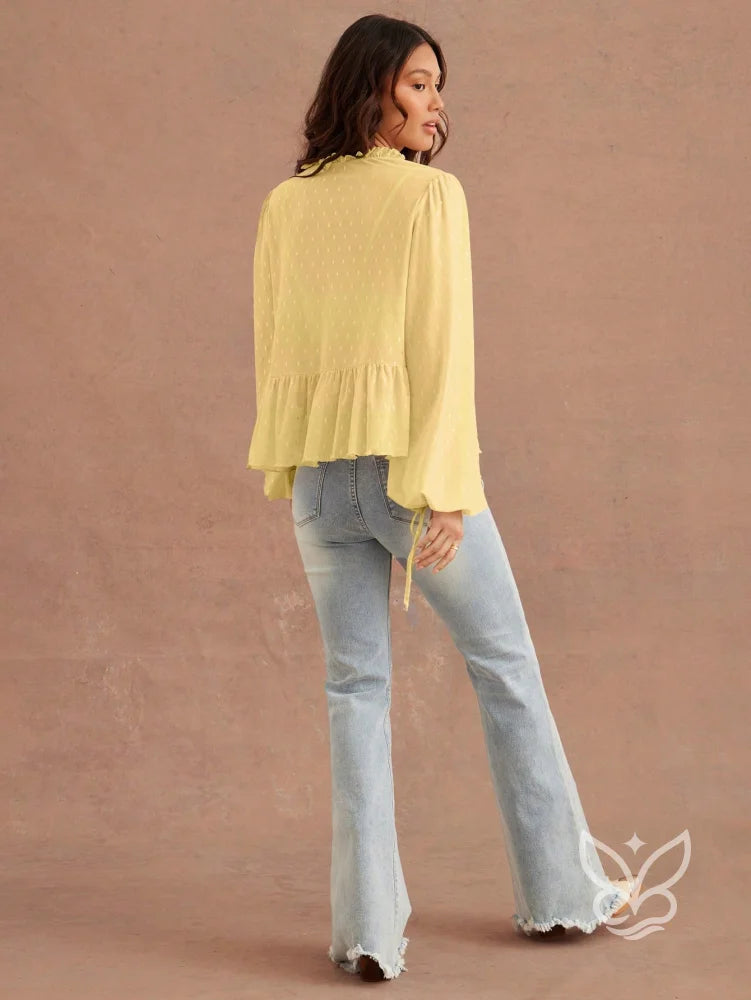 Blusa Cropped Em Tule Com Manga Longa Bufante E Amarração Blusa Cropped Em Tule Com Manga Longa Bufante E Amarração