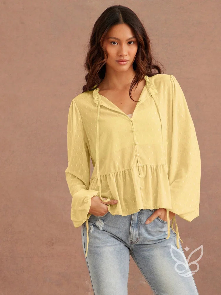 Blusa Cropped Em Tule Com Manga Longa Bufante E Amarração Blusa Cropped Em Tule Com Manga Longa Bufante E Amarração