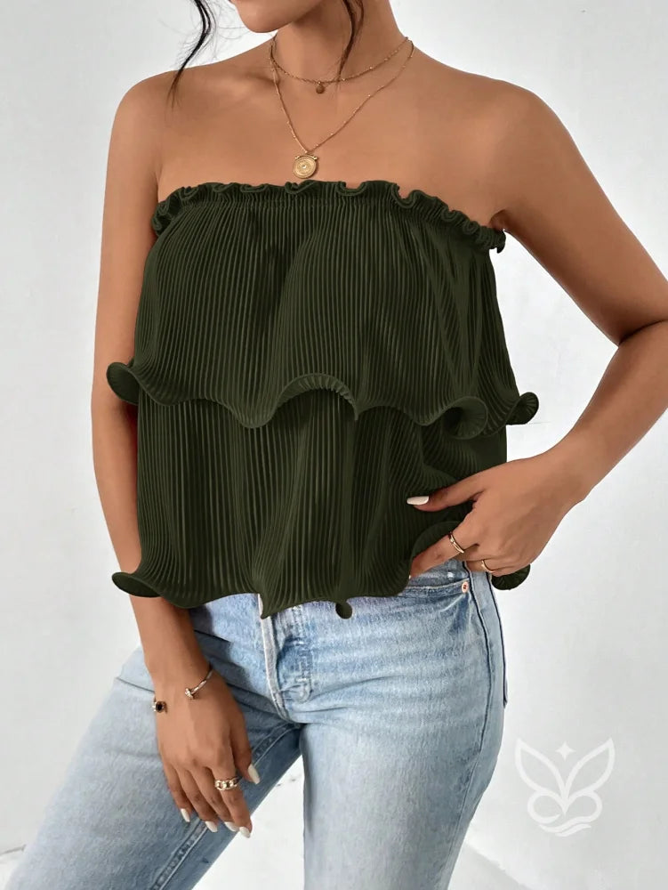 Blusa Cropped Tomara Que Caia Com Babados E Caimento Simples Blusa Cropped Tomara Que Caia Com Babados E Caimento