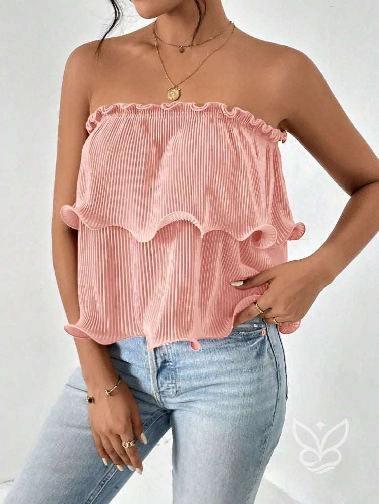 Blusa Cropped Tomara Que Caia Com Babados E Caimento Simples Blusa Cropped Tomara Que Caia Com Babados E Caimento