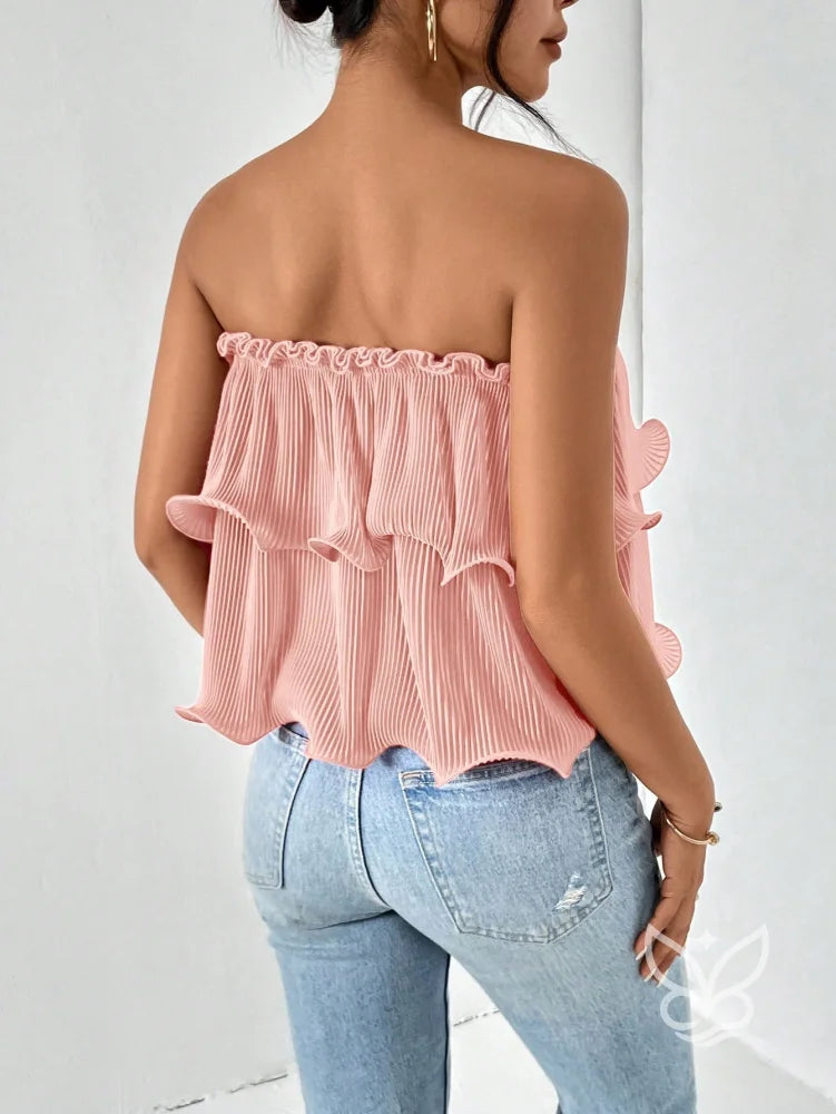 Blusa Cropped Tomara Que Caia Com Babados E Caimento Simples Blusa Cropped Tomara Que Caia Com Babados E Caimento