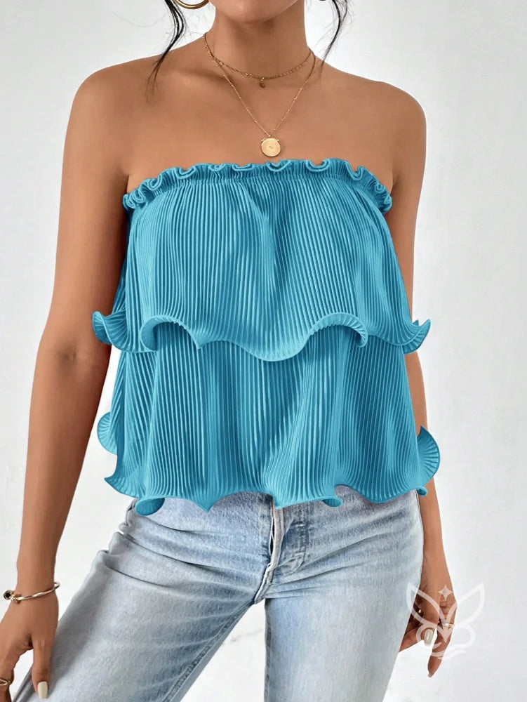 Blusa Cropped Tomara Que Caia Com Babados E Caimento Simples Blusa Cropped Tomara Que Caia Com Babados E Caimento