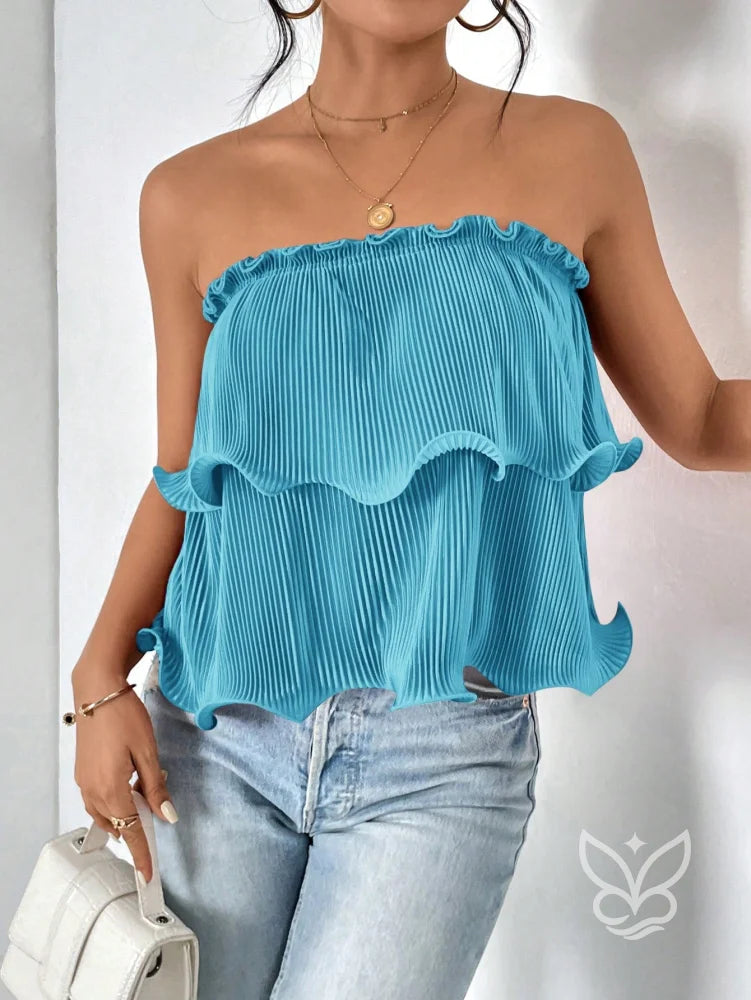 Blusa Cropped Tomara Que Caia Com Babados E Caimento Simples Blusa Cropped Tomara Que Caia Com Babados E Caimento