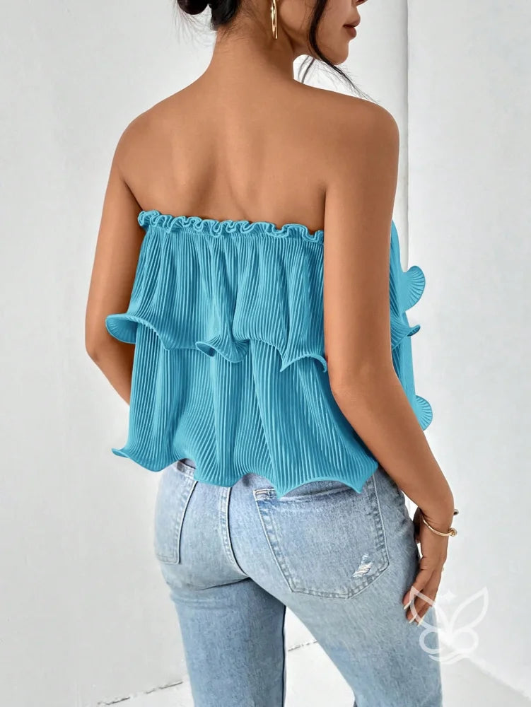 Blusa Cropped Tomara Que Caia Com Babados E Caimento Simples Blusa Cropped Tomara Que Caia Com Babados E Caimento