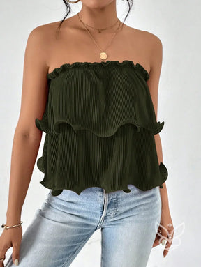 Blusa Cropped Tomara Que Caia Com Babados E Caimento Simples Blusa Cropped Tomara Que Caia Com Babados E Caimento