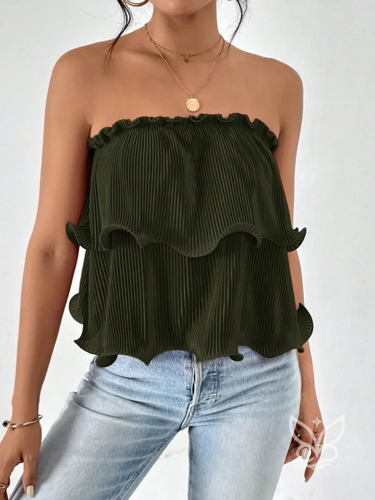 Blusa Cropped Tomara Que Caia Com Babados E Caimento Simples Blusa Cropped Tomara Que Caia Com Babados E Caimento