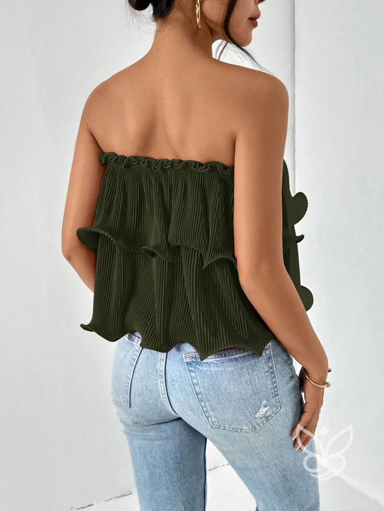 Blusa Cropped Tomara Que Caia Com Babados E Caimento Simples Blusa Cropped Tomara Que Caia Com Babados E Caimento