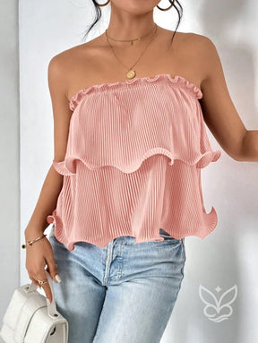 Blusa Cropped Tomara Que Caia Com Babados E Caimento Simples Blusa Cropped Tomara Que Caia Com Babados E Caimento