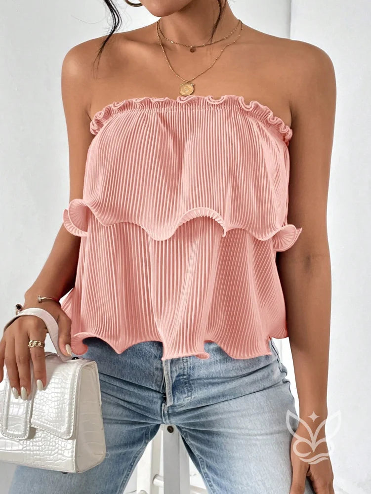 Blusa Cropped Tomara Que Caia Com Babados E Caimento Simples Rosa Chiclete / PP Blusa Cropped Tomara Que Caia Com