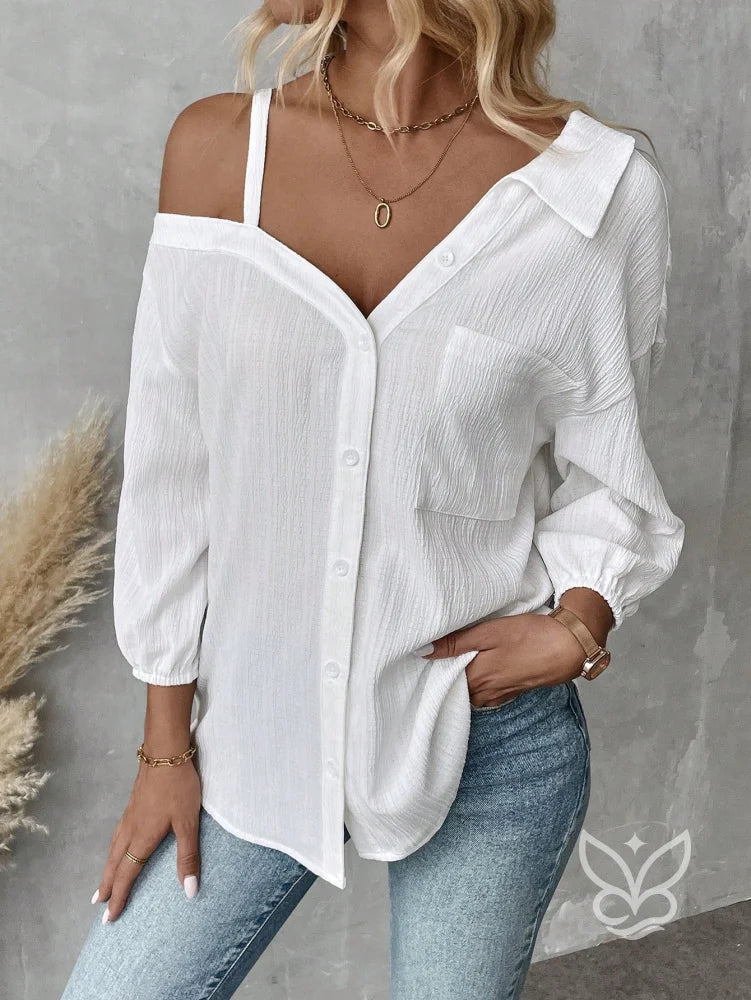 Blusa de Botão com Caimento Solto e Alça Fina Branco / PP Blusa de Botão com Caimento Solto e Alça Fina