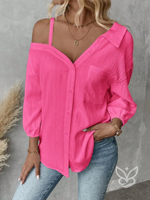 Blusa de Botão com Caimento Solto e Alça Fina Rosa Pink / PP Blusa de Botão com Caimento Solto e Alça Fina