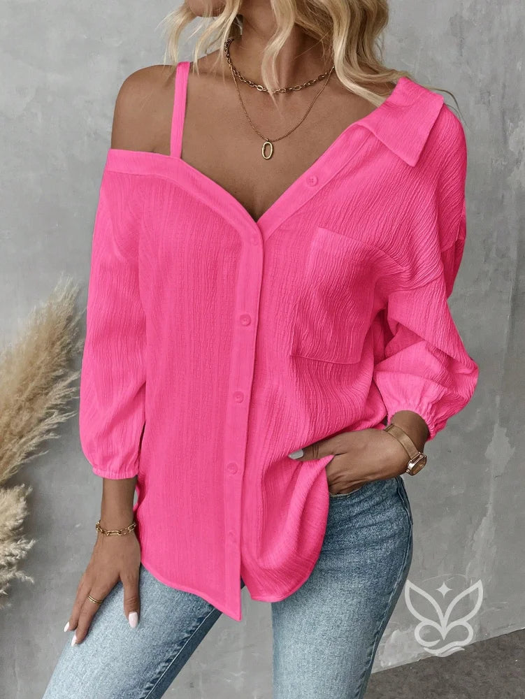 Blusa de Botão com Caimento Solto e Alça Fina Rosa Pink / PP Blusa de Botão com Caimento Solto e Alça Fina