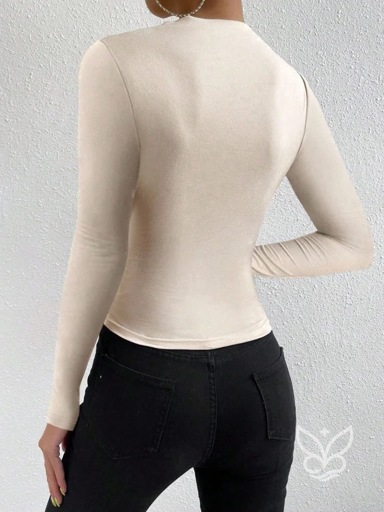 Blusa de Manga Longa com Drapeado Lateral Blusa de Manga Longa com Drapeado Lateral