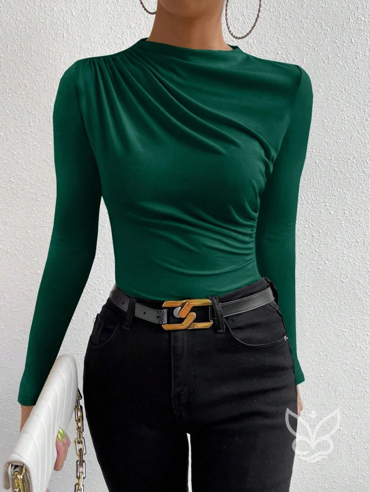 Blusa de Manga Longa com Drapeado Lateral Blusa de Manga Longa com Drapeado Lateral
