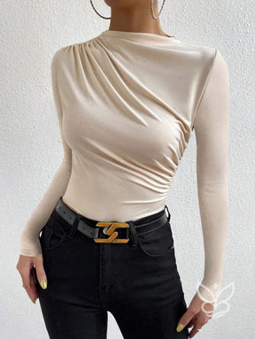 Blusa de Manga Longa com Drapeado Lateral Blusa de Manga Longa com Drapeado Lateral