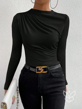 Blusa de Manga Longa com Drapeado Lateral Blusa de Manga Longa com Drapeado Lateral