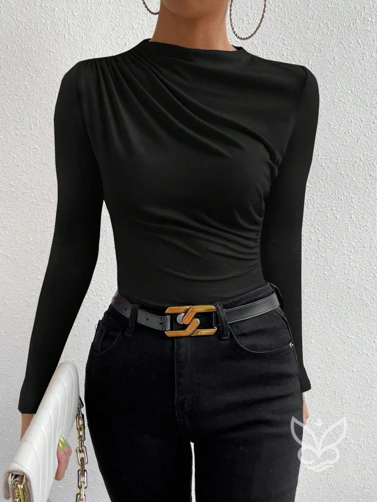 Blusa de Manga Longa com Drapeado Lateral Blusa de Manga Longa com Drapeado Lateral