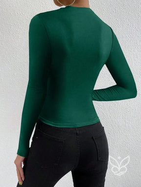 Blusa de Manga Longa com Drapeado Lateral Blusa de Manga Longa com Drapeado Lateral